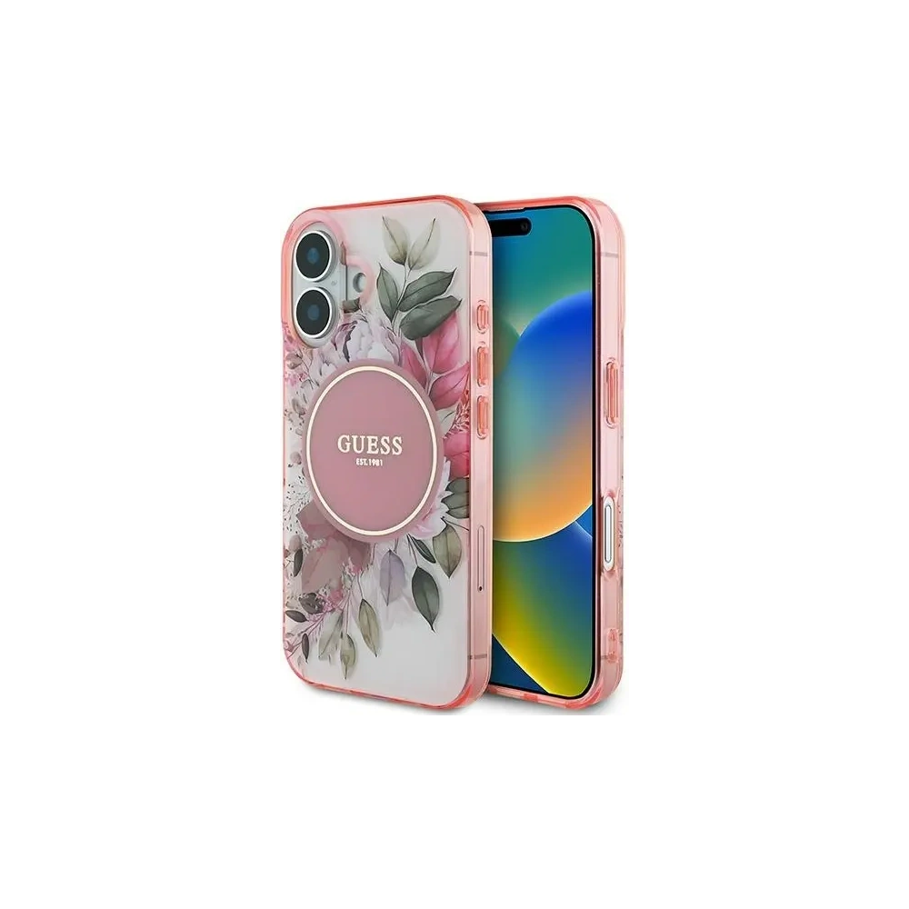 Etui Guess GUHMP16MHFWBDCEP Apple iPhone 16 Plus hardcase IML Flower & Tonal Circle MagSafe różowy/pink