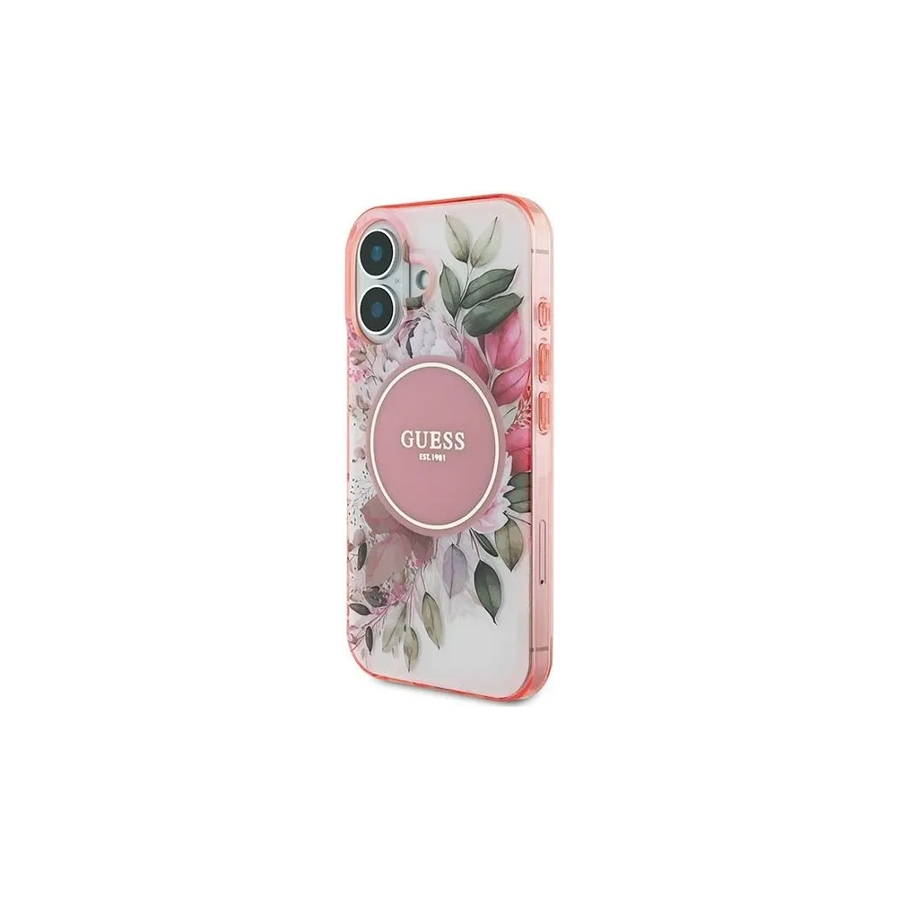 Etui Guess GUHMP16MHFWBDCEP Apple iPhone 16 Plus hardcase IML Flower & Tonal Circle MagSafe różowy/pink