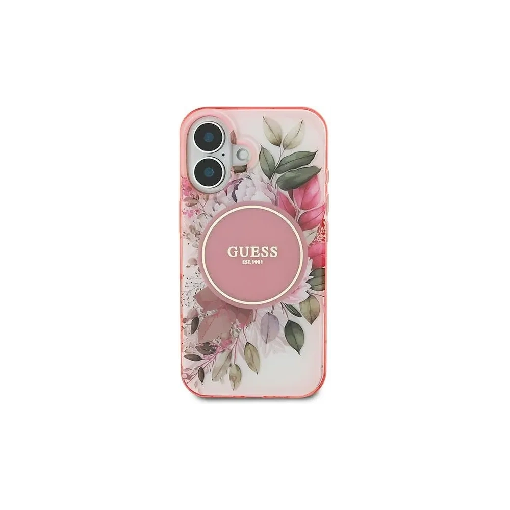 Etui Guess GUHMP16MHFWBDCEP Apple iPhone 16 Plus hardcase IML Flower & Tonal Circle MagSafe różowy/pink