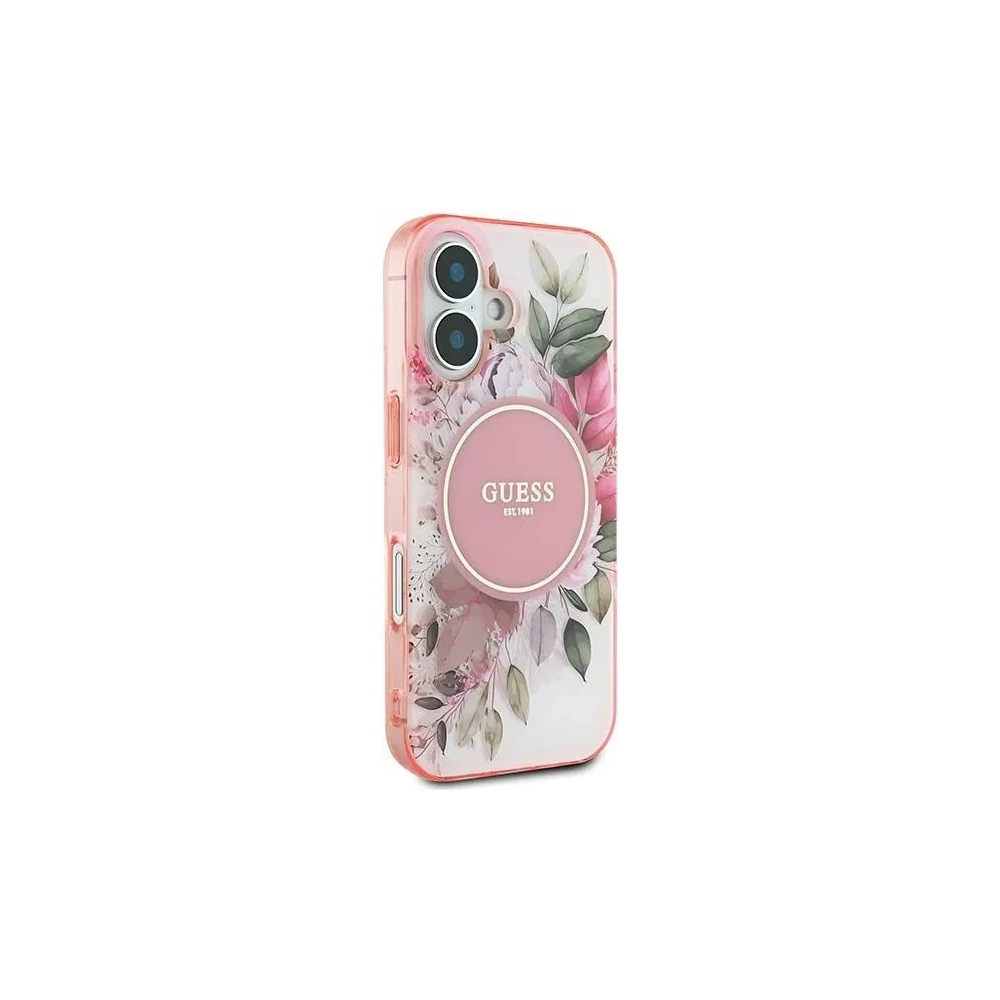 Etui Guess GUHMP16MHFWBDCEP Apple iPhone 16 Plus hardcase IML Flower & Tonal Circle MagSafe różowy/pink