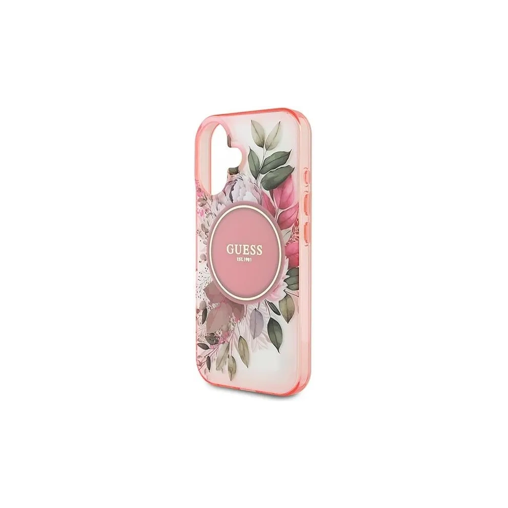 Etui Guess GUHMP16MHFWBDCEP Apple iPhone 16 Plus hardcase IML Flower & Tonal Circle MagSafe różowy/pink