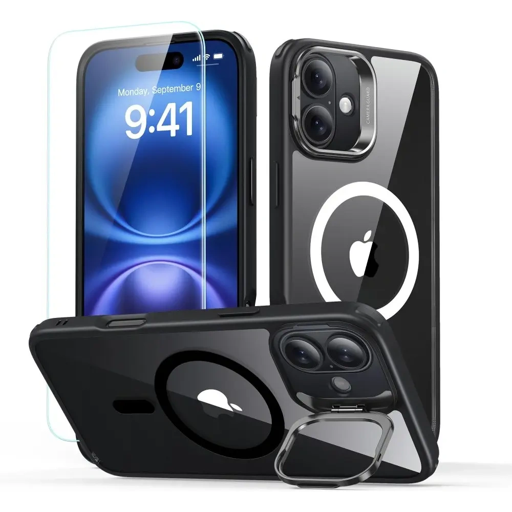 Zestaw ESR Classic Hybrid Kickstand Halolock MagSafe & Tempered Glass Apple iPhone 16 Clear/black