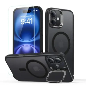 Kup Zestaw ESR Classic Hybrid Kickstand Halolock MagSafe & Tempered Glass Apple iPhone 16 Frosted Black - ESR851 - {ean13} - Sklep Home Screen