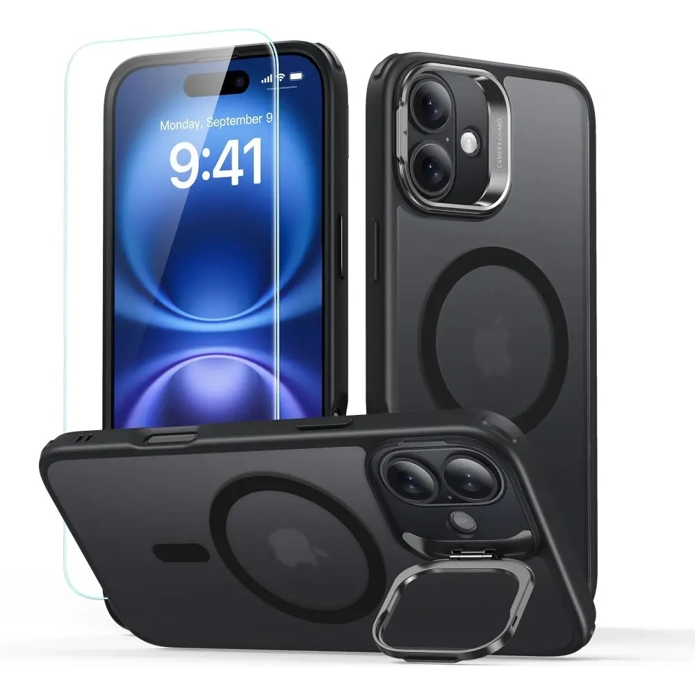 Zestaw ESR Classic Hybrid Kickstand Halolock MagSafe & Tempered Glass Apple iPhone 16 Frosted Black