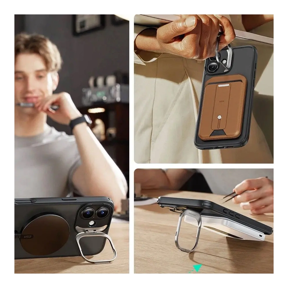 Zestaw ESR Classic Hybrid Kickstand Halolock MagSafe & Tempered Glass Apple iPhone 16 Frosted Black