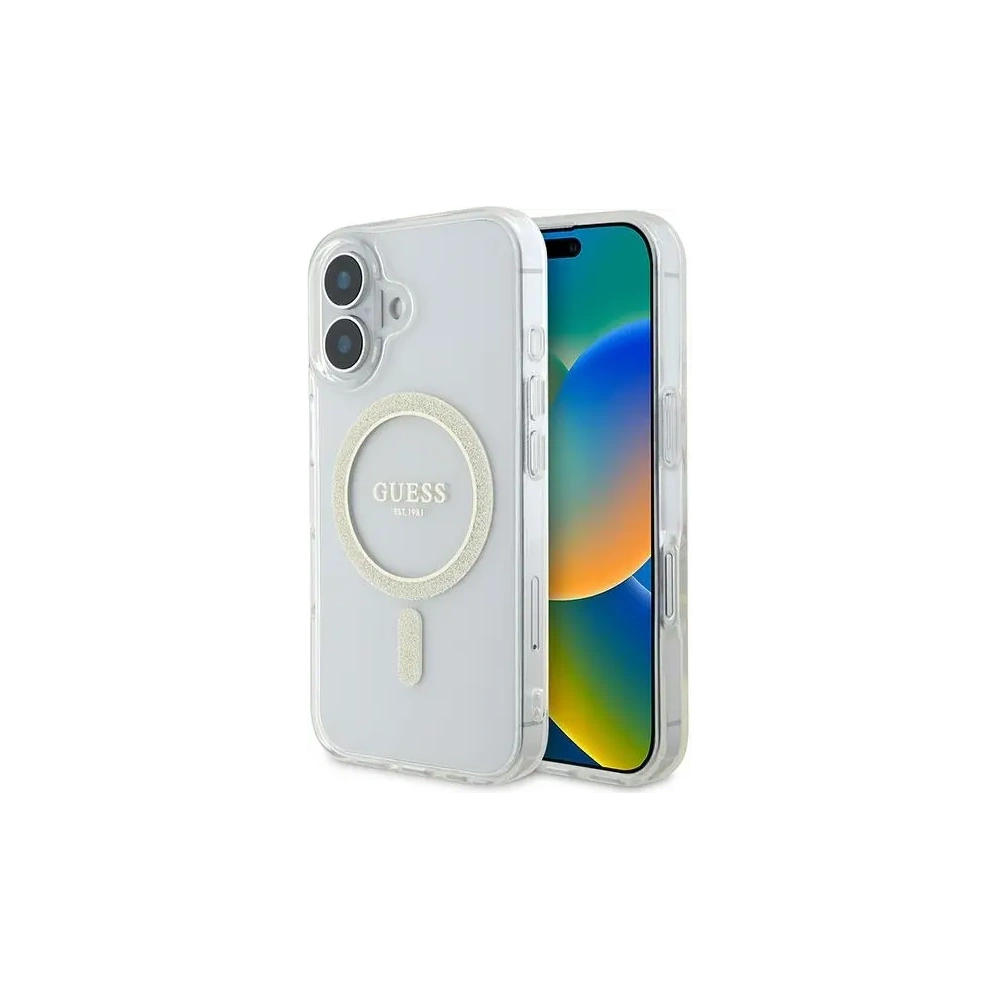 Etui Guess GUHMP16SHFGERET Apple iPhone 16 hardcase IML Glitter Circle MagSafe przeźroczysty/transparent