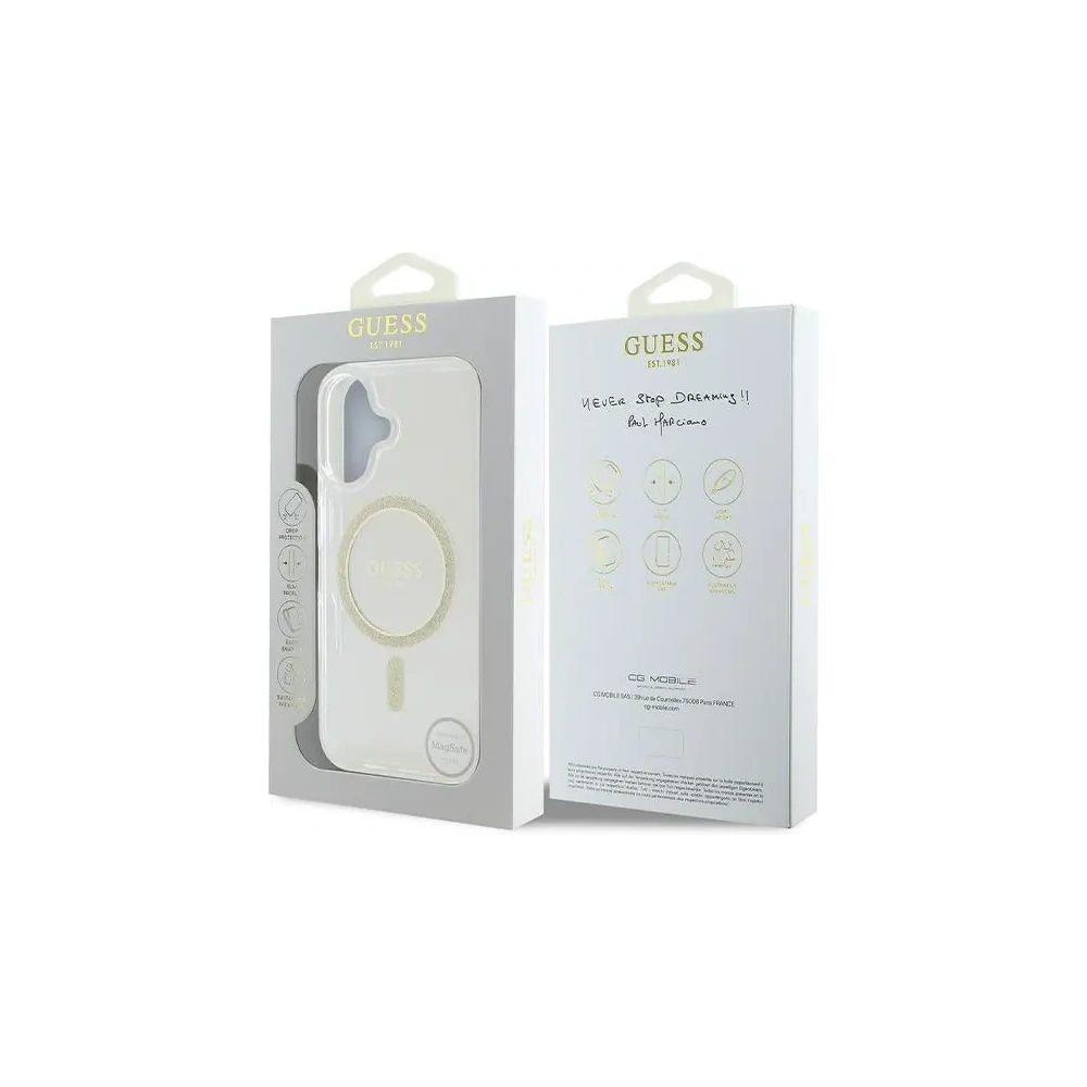 Etui Guess GUHMP16SHFGERET Apple iPhone 16 hardcase IML Glitter Circle MagSafe przeźroczysty/transparent