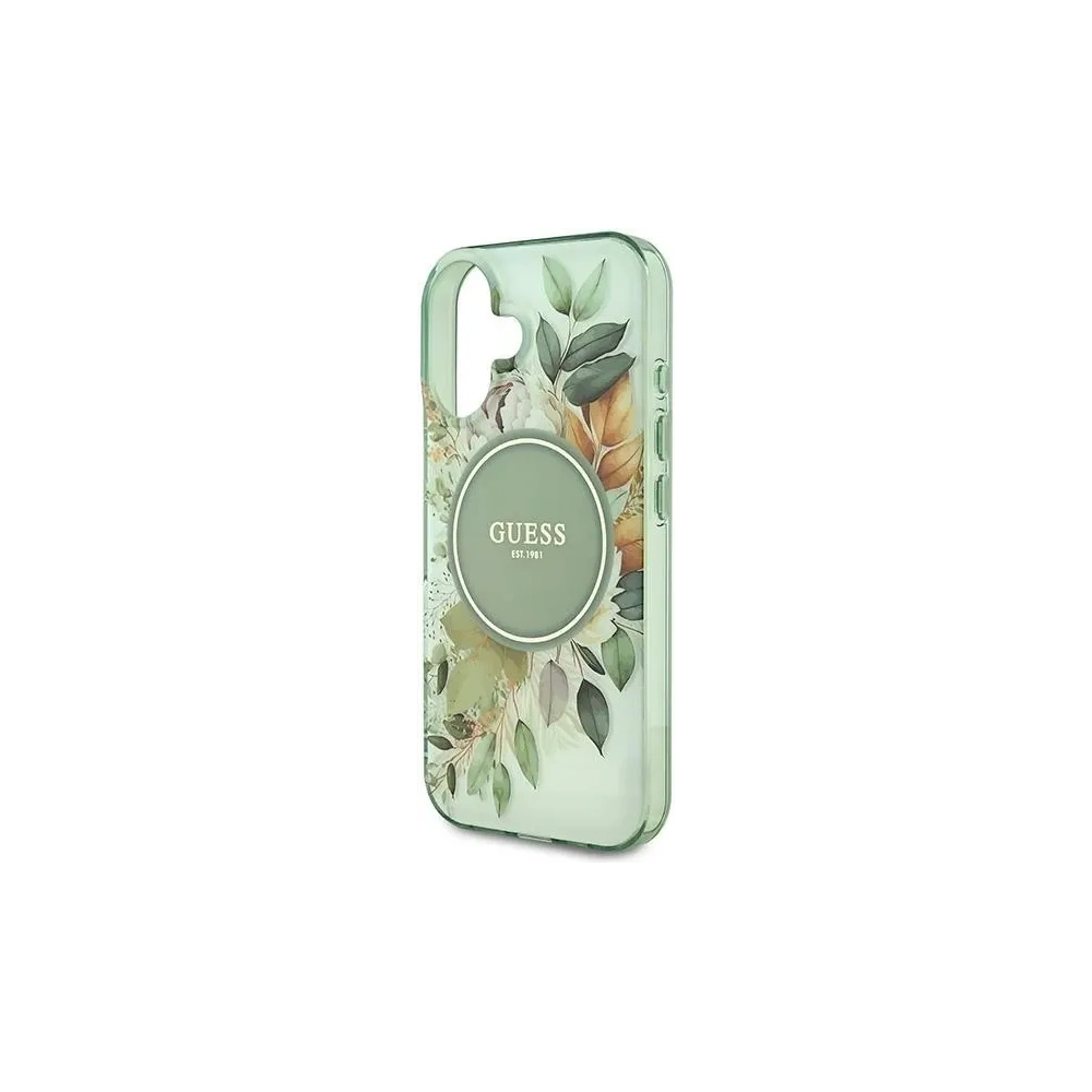 Etui Guess GUHMP16SHFWBDCEN Apple iPhone 16 hardcase IML Flower & Tonal Circle MagSafe zielony/green