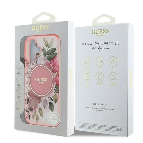 Buy Guess GUHMP16SHFWBDCEP Apple iPhone 16 hardcase IML Flower & Tonal Circle MagSafe pink - GUE3635 - {ean13} - Home Screen Store Europe