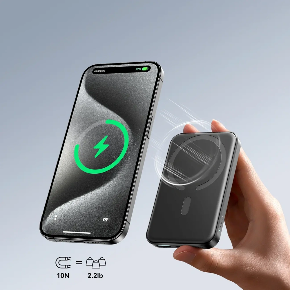 Powerbank Joyroom JR-W020 Mini 5000mAh 20W USB-A USB-C MagSafe czarny + kabel USB-C / USB-C