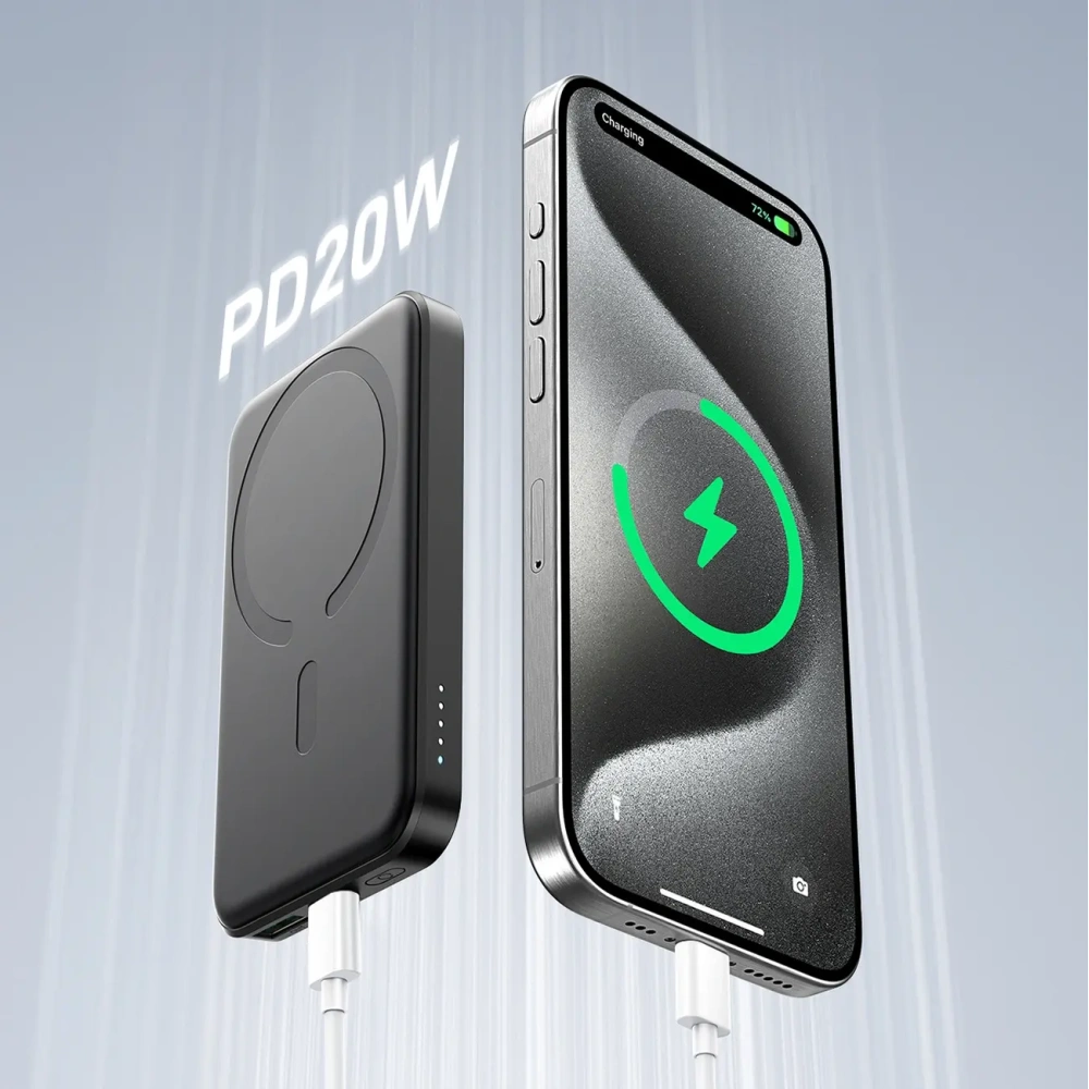 Powerbank Joyroom JR-W020 Mini 5000mAh 20W USB-A USB-C MagSafe czarny + kabel USB-C / USB-C