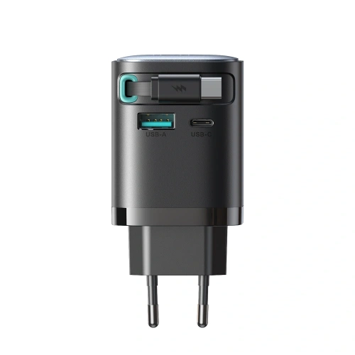 Kup Joyroom JR-TCL02 GaN Wandladegerät 65W USB-A, USB-C mit integriertem USB-C Kabel schwarz - JYR1042 - {ean13} - Sklep Home Screen