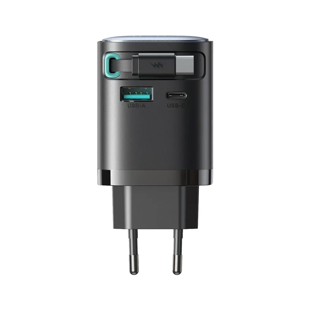 Ładowarka sieciowa GaN Joyroom JR-TCL02 65W USB-A, USB-C z wbudowanym kablem USB-C czarna