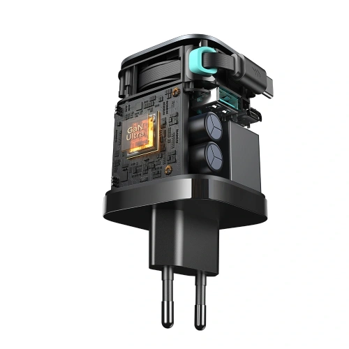 Kup Joyroom JR-TCL02 GaN Wandladegerät 65W USB-A, USB-C mit integriertem USB-C Kabel schwarz - JYR1042 - {ean13} - Sklep Home Screen