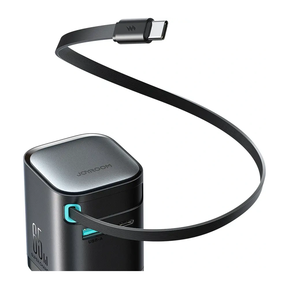 Ładowarka sieciowa GaN Joyroom JR-TCL02 65W USB-A, USB-C z wbudowanym kablem USB-C czarna
