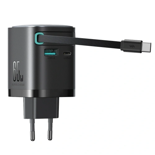 Kup Ładowarka sieciowa GaN Joyroom JR-TCL02 65W USB-A, USB-C z wbudowanym kablem USB-C czarna - JYR1042 - {ean13} - Sklep Home Screen