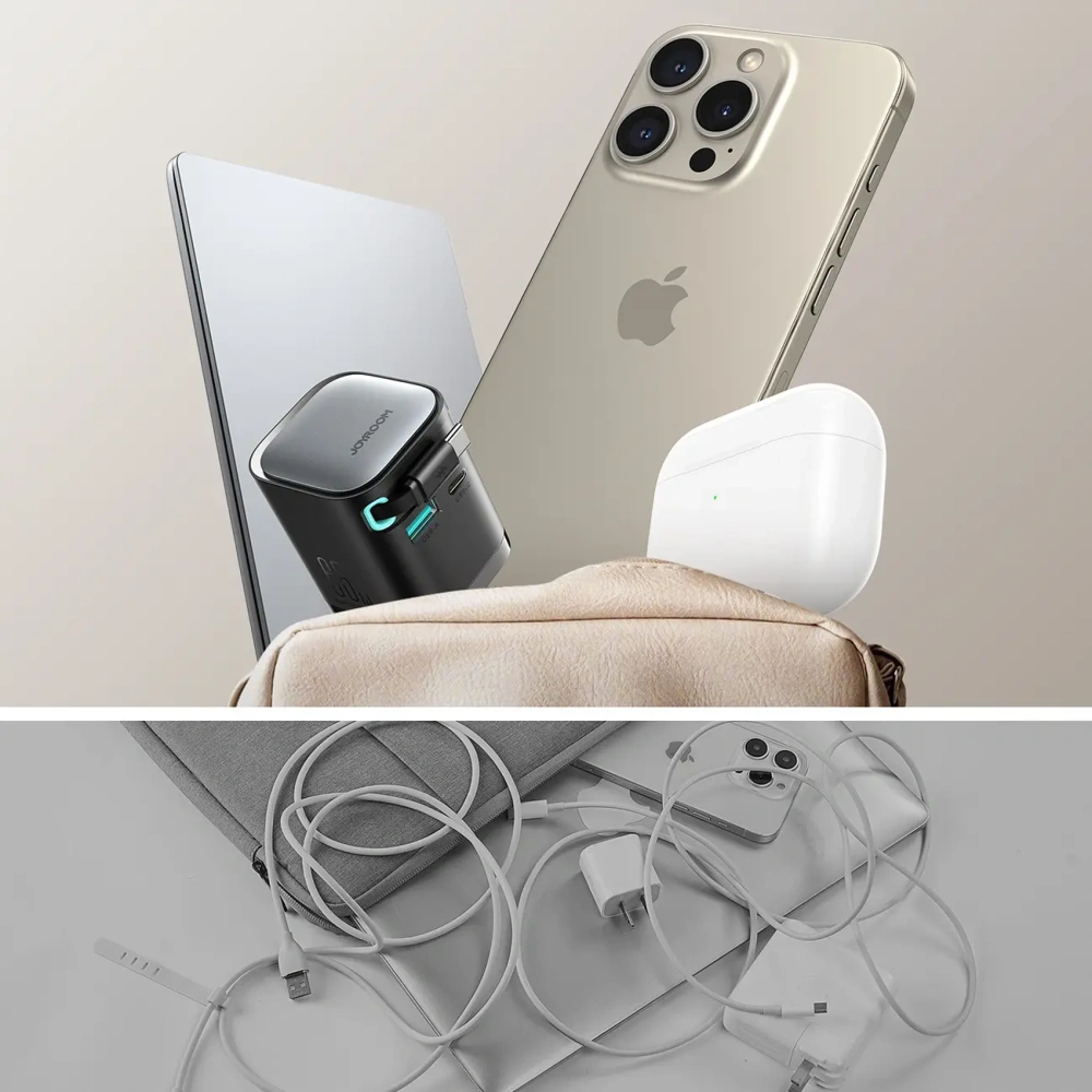 Ładowarka sieciowa GaN Joyroom JR-TCL02 65W USB-A, USB-C z wbudowanym kablem USB-C czarna