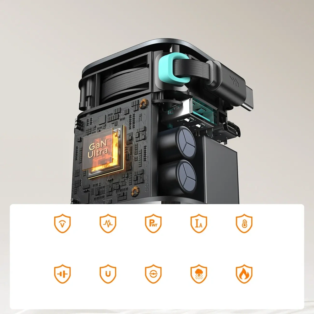 Ładowarka sieciowa GaN Joyroom JR-TCL02 65W USB-A, USB-C z wbudowanym kablem USB-C czarna