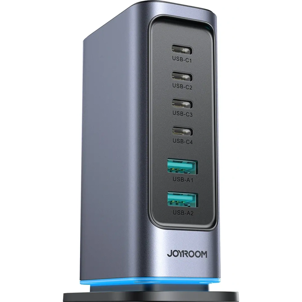 Ładowarka sieciowa Joyroom JR-TCM02 wieloportowa GaN 65W 2xUSB-A, 4xUSB-C ciemnoszara