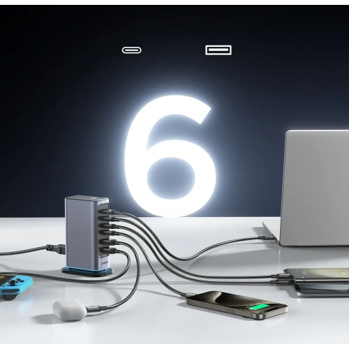 Kup Ładowarka sieciowa Joyroom JR-TCM02 wieloportowa GaN 65W 2xUSB-A, 4xUSB-C ciemnoszara - JYR1043 - {ean13} - Sklep Home Screen