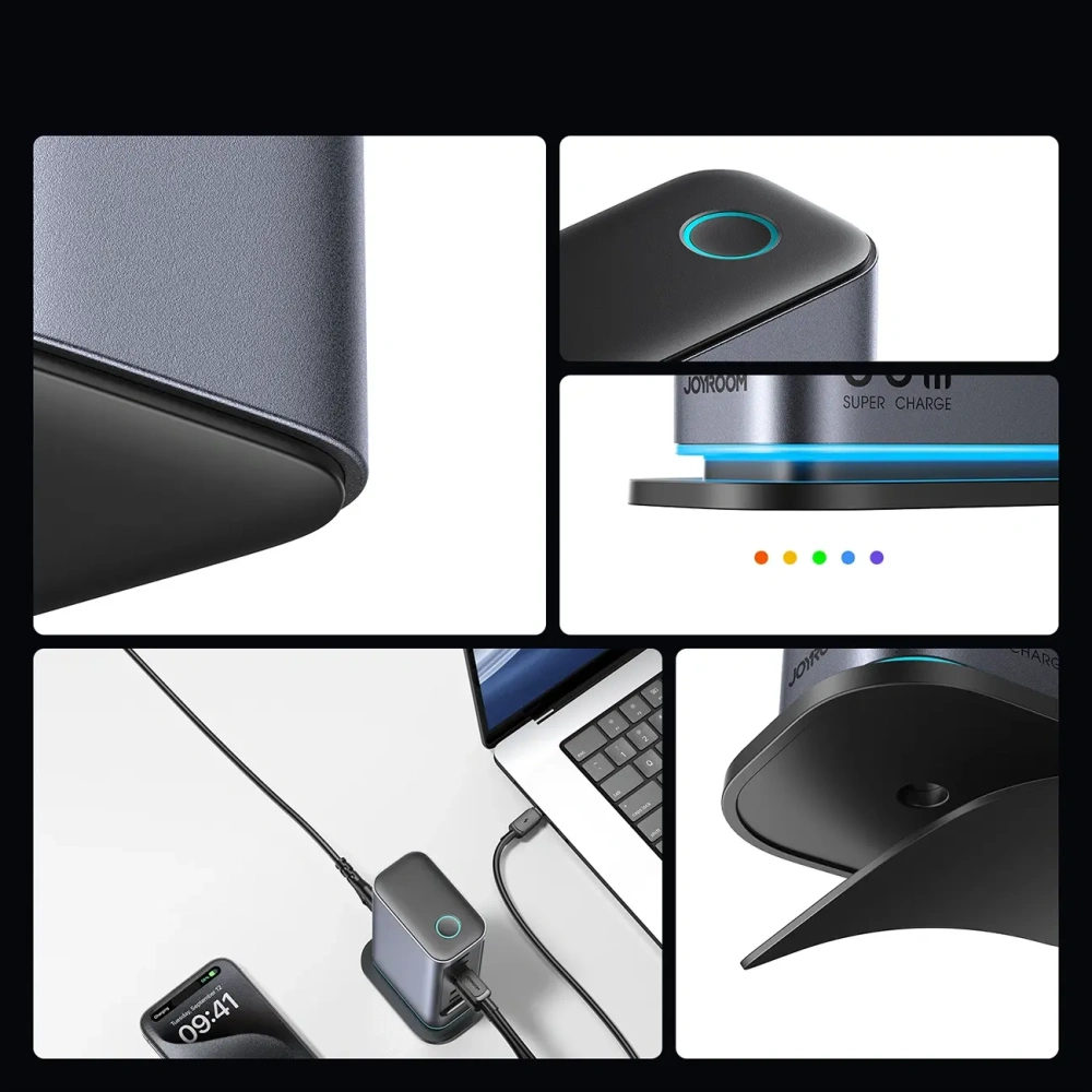 Ładowarka sieciowa Joyroom JR-TCM02 wieloportowa GaN 65W 2xUSB-A, 4xUSB-C ciemnoszara