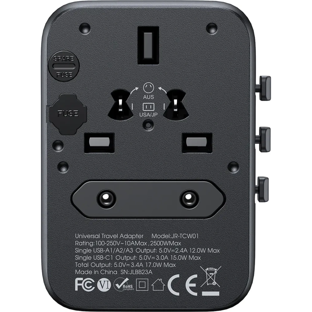 Adapter podróżny Joyroom JR-TCW01 17W EU / US / UK / JP / AU / CN czarny