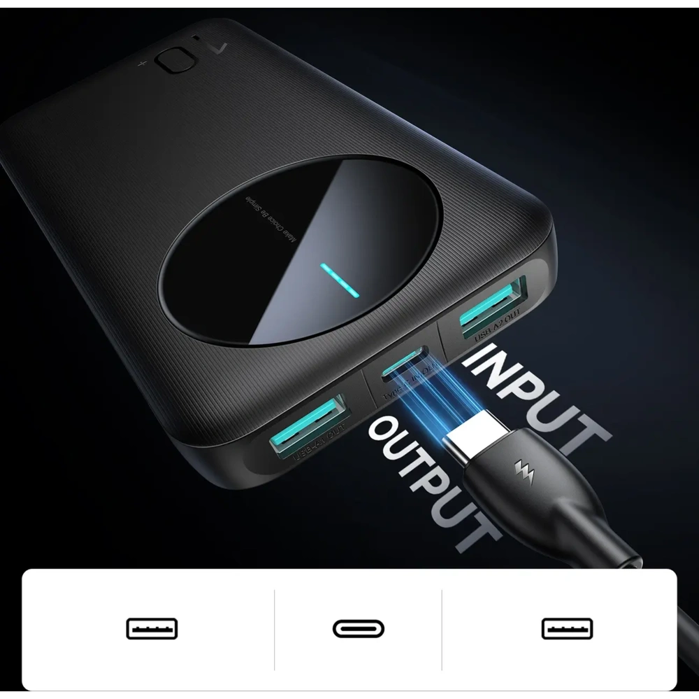 Powerbank Joyroom JR-PBF12 10000mAh 12W 2.4A 2xUSB-A, USB-C czarny