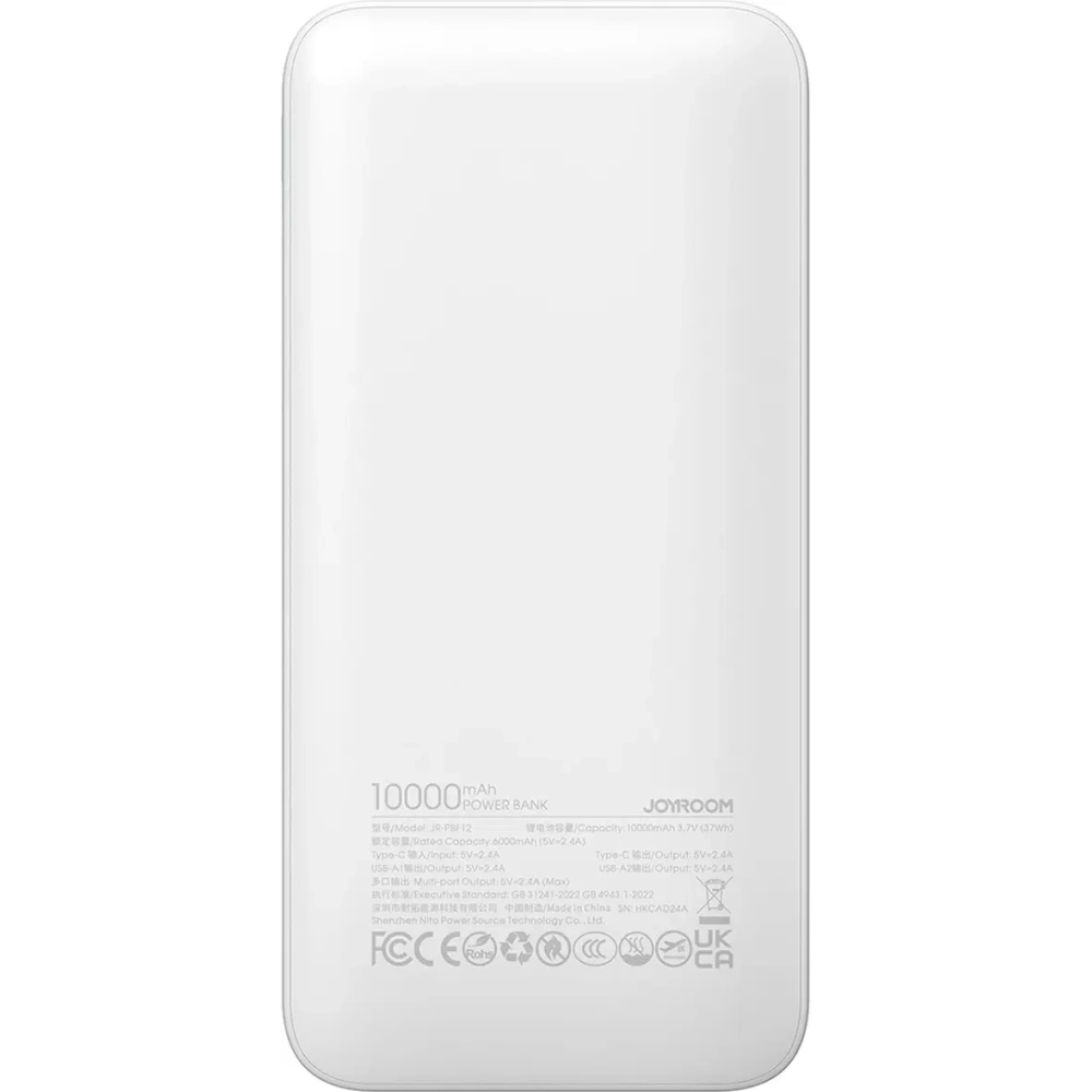 Powerbank Joyroom JR-PBF12 10000mAh 12W 2.4A 2xUSB-A, USB-C biały