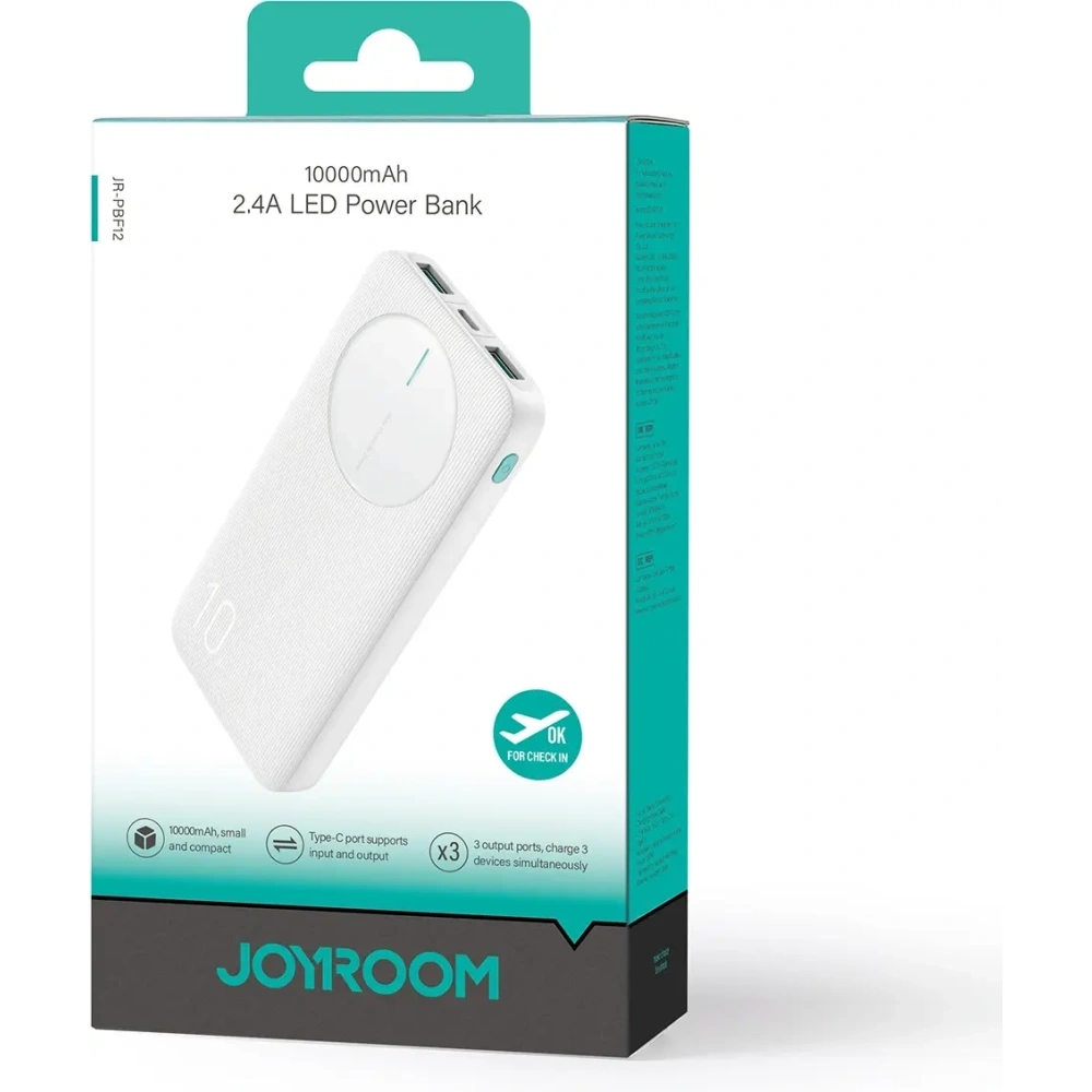 Powerbank Joyroom JR-PBF12 10000mAh 12W 2.4A 2xUSB-A, USB-C biały
