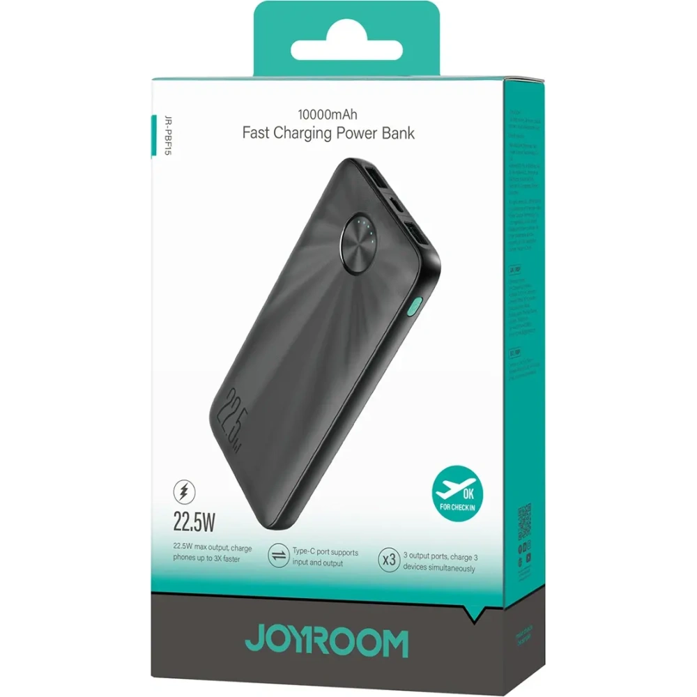 Powerbank Joyroom JR-PBF15 10000mAh 22.5W USB-A USB-C 22.5W czarny