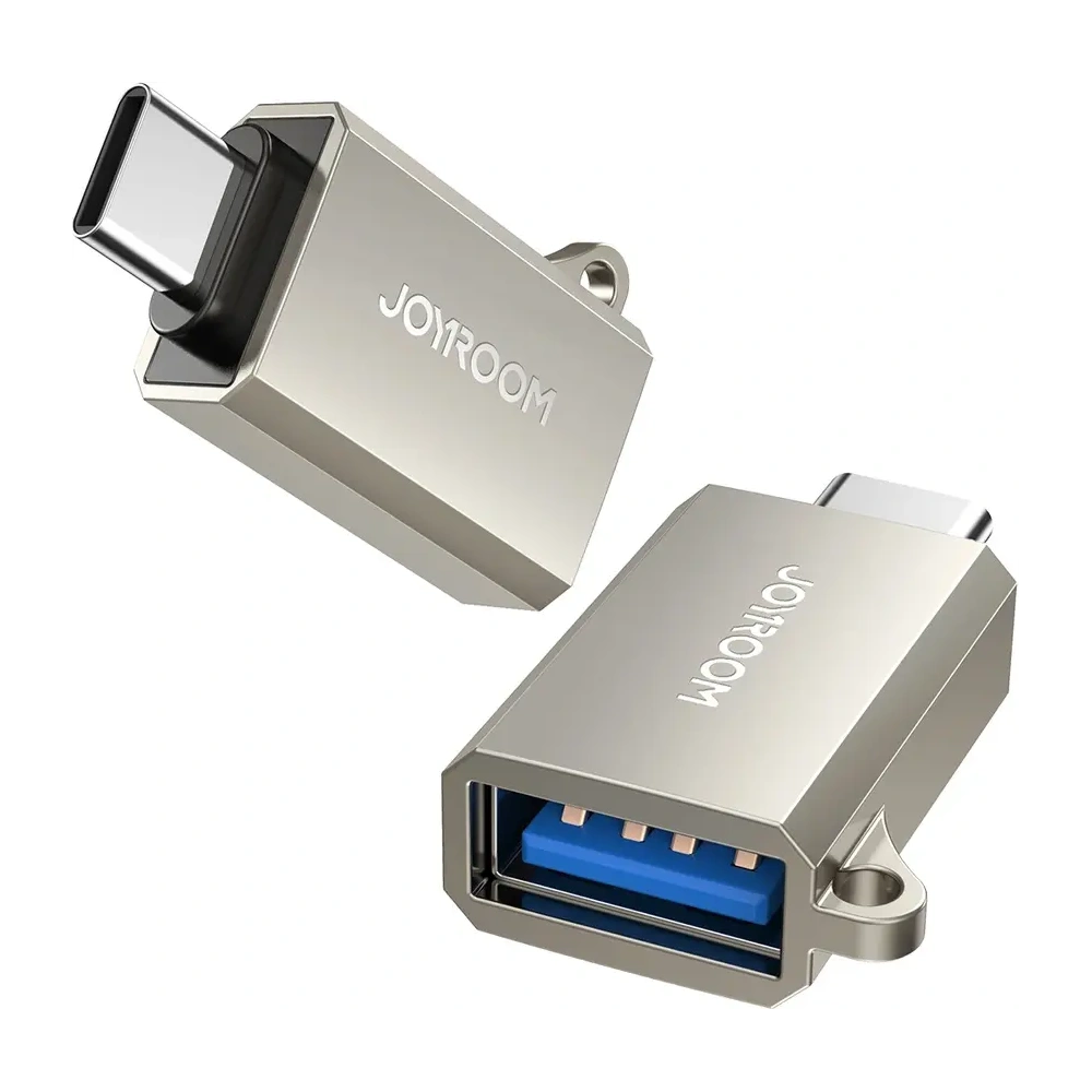 Adapter Joyroom S-H151 USB-C (męski) / USB-A (żeński) z oczkiem na smycz srebrny