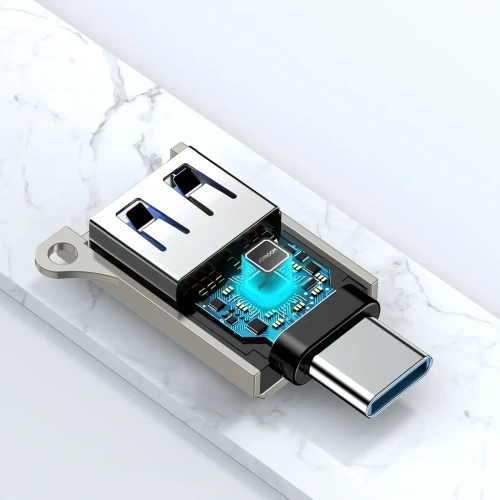 Kup Adapter Joyroom S-H151 USB-C (męski) / USB-A (żeński) z oczkiem na smycz srebrny - JYR1052 - {ean13} - Sklep Home Screen