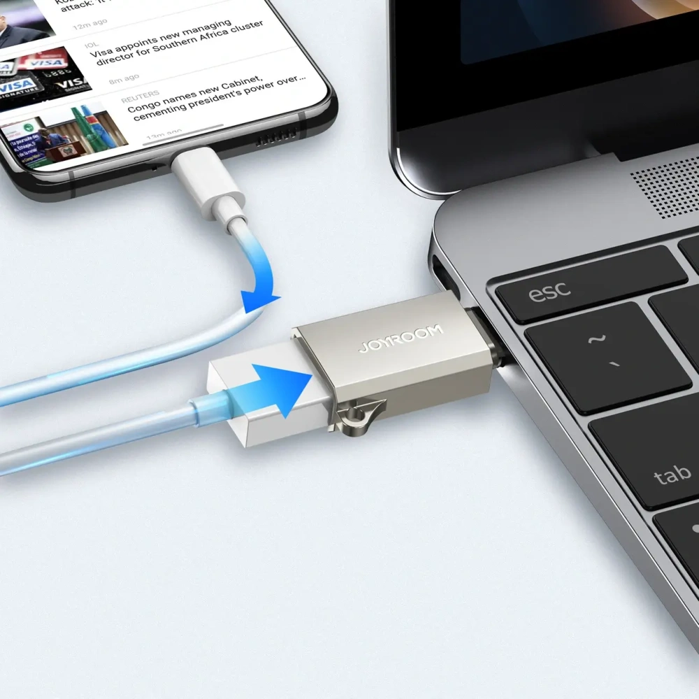 Adapter Joyroom S-H151 USB-C (męski) / USB-A (żeński) z oczkiem na smycz srebrny