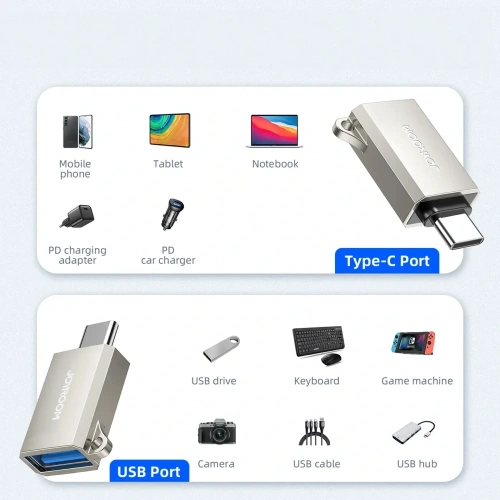 Kup Adapter Joyroom S-H151 USB-C (męski) / USB-A (żeński) z oczkiem na smycz srebrny - JYR1052 - {ean13} - Sklep Home Screen