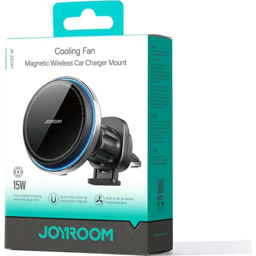 Uchwyt samochodowy z ładowarką indukcyjną MagSafe do kratki Joyroom JR-ZS387 z wentylatorem czarny