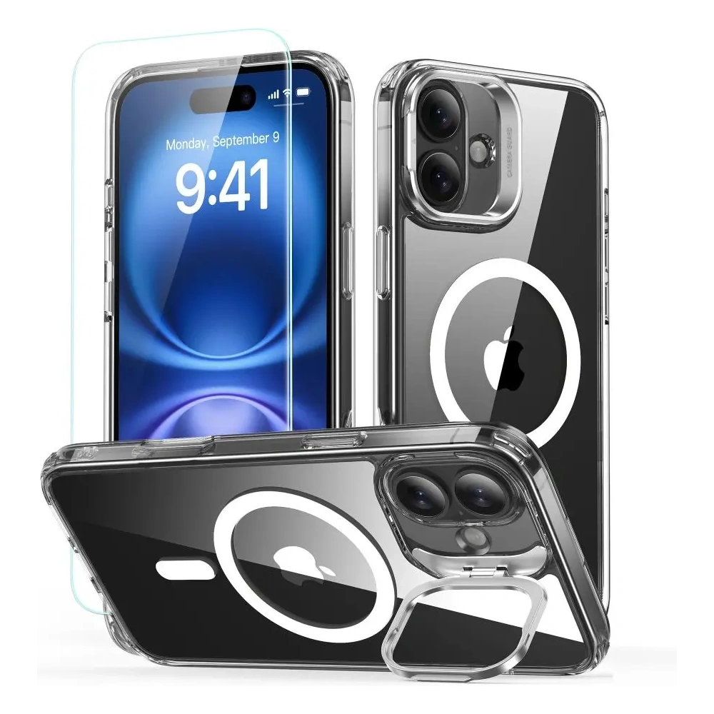 Zestaw ESR Classic Hybrid Kickstand HaloLock MagSafe & Tempered Glass Apple iPhone 16 Clear