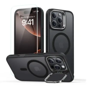 Buy ESR Classic Hybrid Kickstand HaloLock MagSafe & Tempered Glass Apple iPhone 16 Pro Frosted Black - ESR856 - {ean13} - Home Screen Store Europe