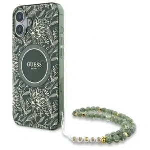 Buy Guess GUHMP16MHCPOFPA Apple iPhone 16 Plus hardcase IML Flowers Allover Electro With Pearl Strap MagSafe green - GUE3636 - {ean13} - Home Screen Store Europe