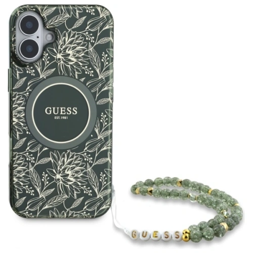 Buy Guess GUHMP16MHCPOFPA Apple iPhone 16 Plus hardcase IML Flowers Allover Electro With Pearl Strap MagSafe green - GUE3636 - {ean13} - Home Screen Store Europe