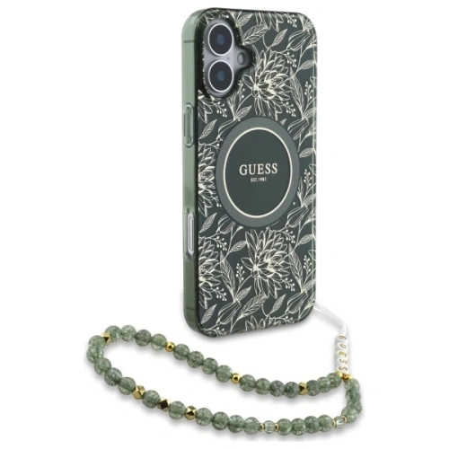 Buy Guess GUHMP16MHCPOFPA Apple iPhone 16 Plus hardcase IML Flowers Allover Electro With Pearl Strap MagSafe green - GUE3636 - {ean13} - Home Screen Store Europe