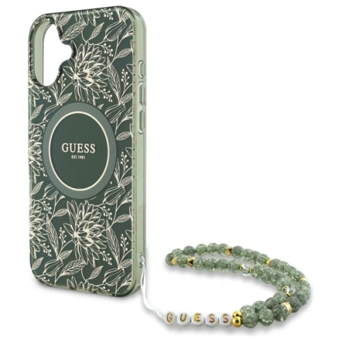 Buy Guess GUHMP16MHCPOFPA Apple iPhone 16 Plus hardcase IML Flowers Allover Electro With Pearl Strap MagSafe green - GUE3636 - {ean13} - Home Screen Store Europe