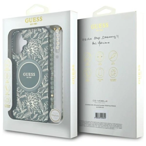 Buy Guess GUHMP16MHCPOFPA Apple iPhone 16 Plus hardcase IML Flowers Allover Electro With Pearl Strap MagSafe green - GUE3636 - {ean13} - Home Screen Store Europe