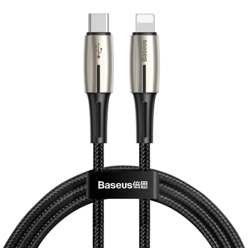 Kup USB-C to Lightning PD kábel Baseus Waterdrop LED lámpával, 18W, 1,3m (fekete) - BSU1129BLK - {ean13} - Sklep Home Screen
