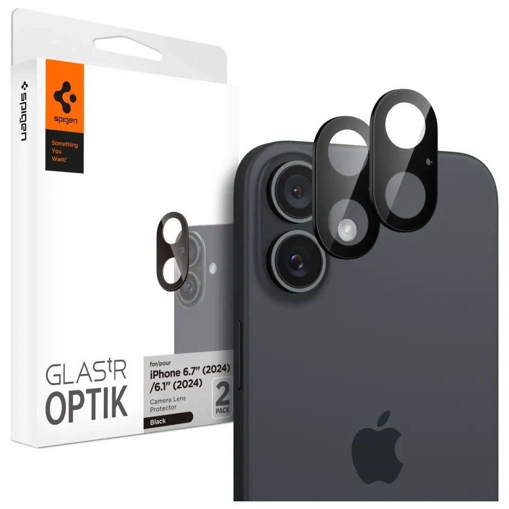 Szkło hartowane na aparat Spigen GLAS.tR Ez Fit Optik Pro Camera Protector Apple iPhone 16 / 16 Plus Black [2 PACK]