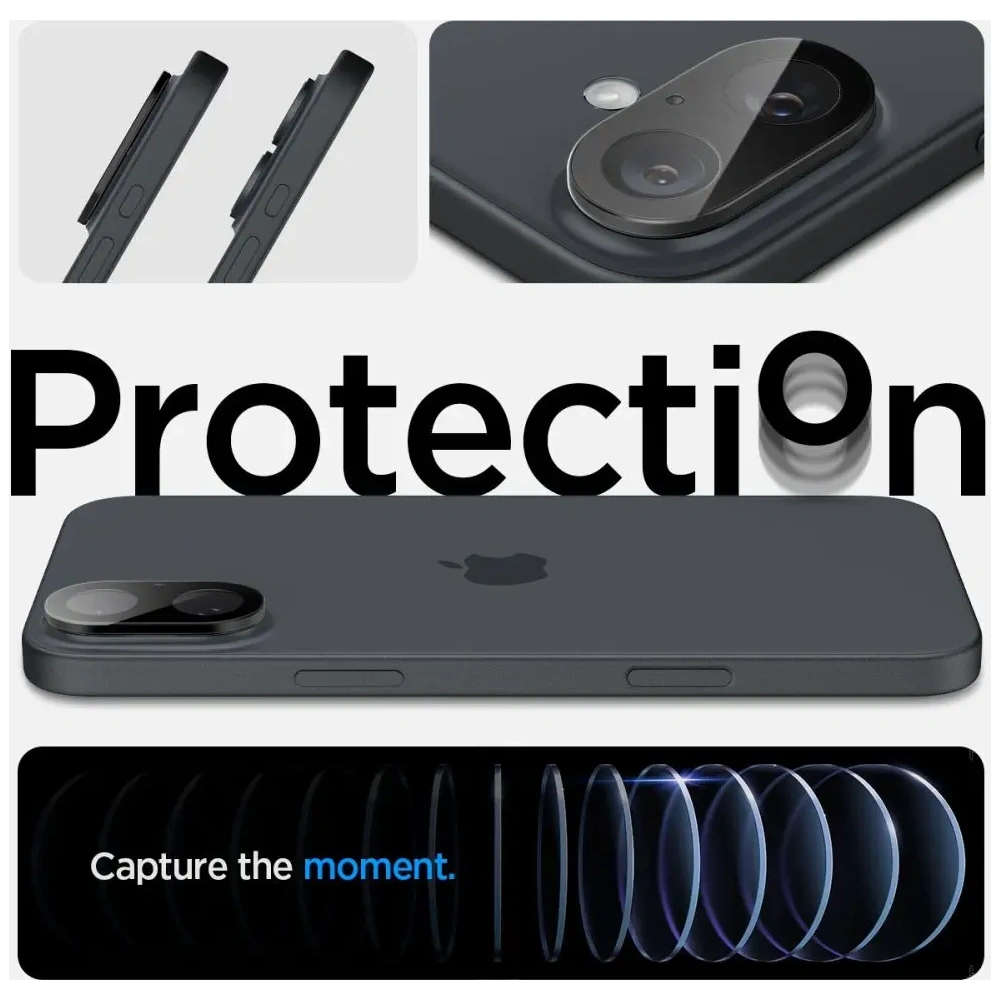 Szkło hartowane na aparat Spigen GLAS.tR Ez Fit Optik Pro Camera Protector Apple iPhone 16 / 16 Plus Black [2 PACK]