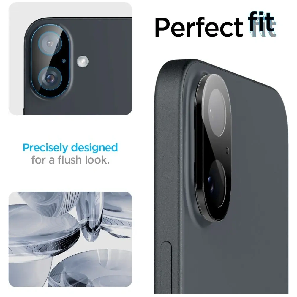 Szkło hartowane na aparat Spigen GLAS.tR Ez Fit Optik Pro Camera Protector Apple iPhone 16 / 16 Plus Black [2 PACK]
