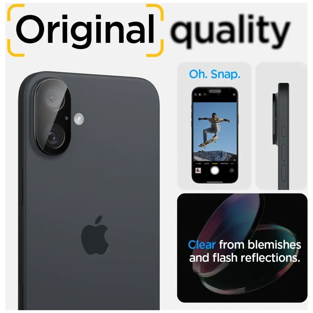 Szkło hartowane na aparat Spigen GLAS.tR Ez Fit Optik Pro Camera Protector Apple iPhone 16 / 16 Plus Black [2 PACK]