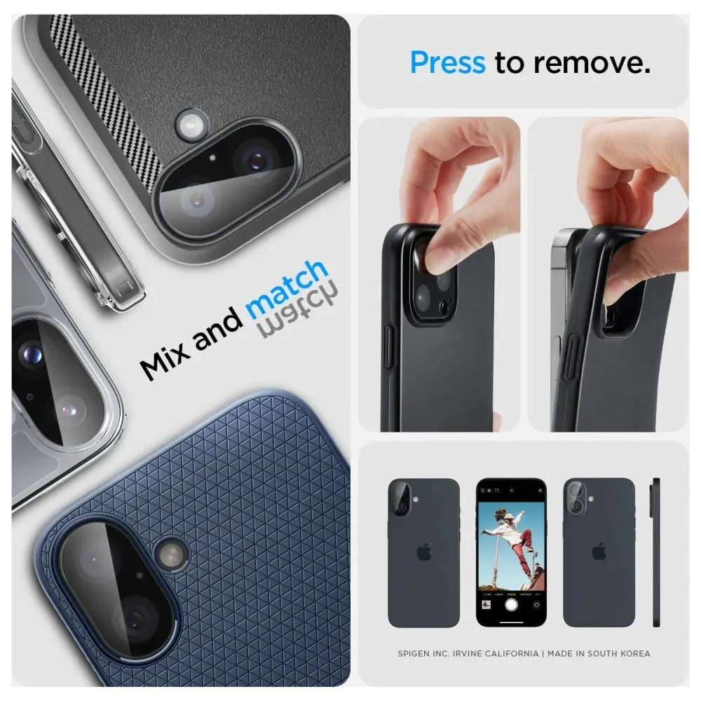 Szkło hartowane na aparat Spigen GLAS.tR Ez Fit Optik Pro Camera Protector Apple iPhone 16 / 16 Plus Black [2 PACK]