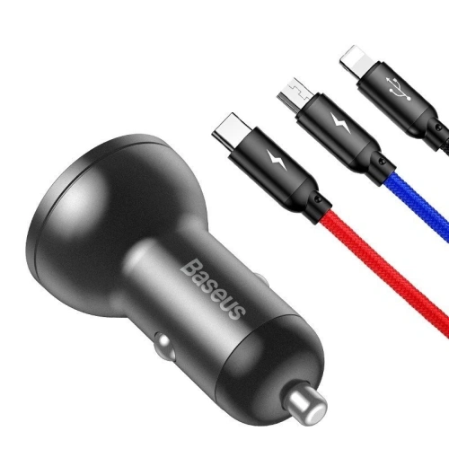 Kup Autonabíječka Baseus s displejem 24W + USB kabel 3w1 Baseus Tři primární barvy 1,2m - BSU1139 - {ean13} - Sklep Home Screen