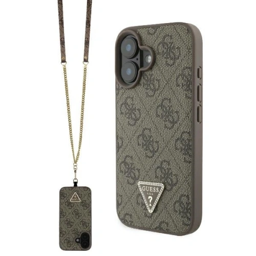 Kup Etui Guess GUHCP16SP4TDSCPW Apple iPhone 16 hardcase Kožené Metal Logo Strass Crossbody hnědá/brown - GUE004051 - {ean13} - Sklep Home Screen